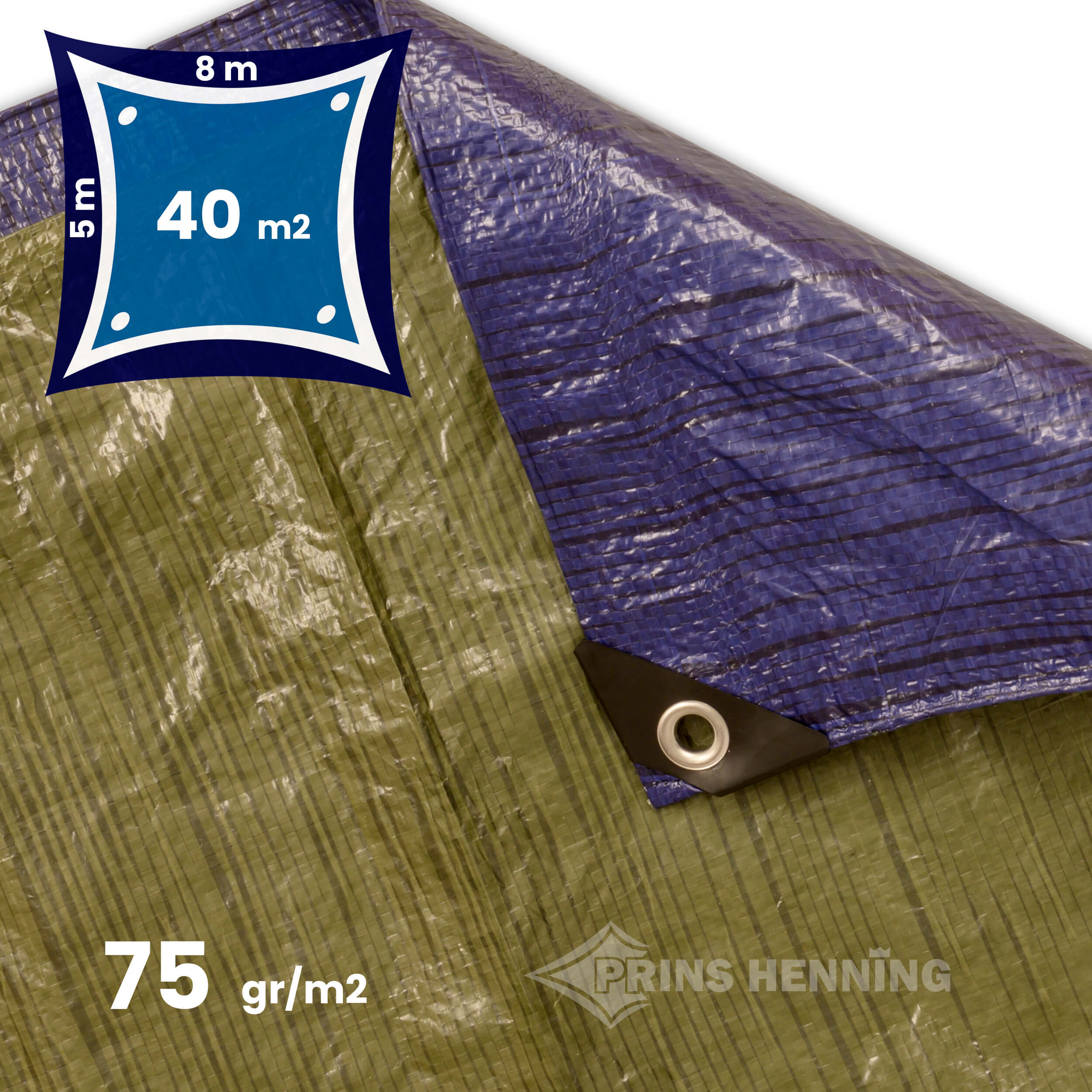 Billig presenning, 5x8 meter, blå/grøn, 75 gr/m2 (letvægt) - Billige - Henning v/DKTEX ApS