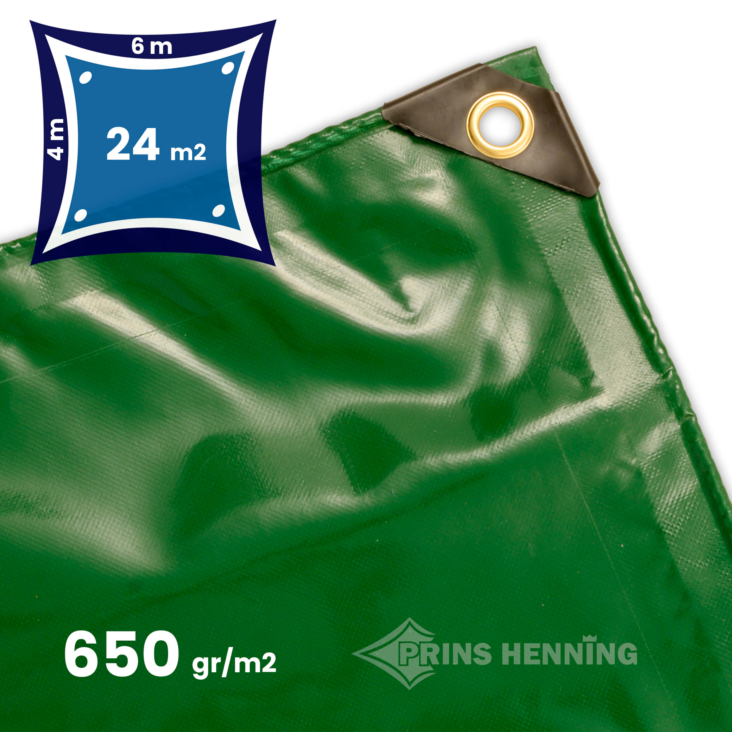 Professionel presenning, 4x6 meter, grøn, kraftig kvalitet, 650 - Grønne presenninger Prins Henning v/DKTEX