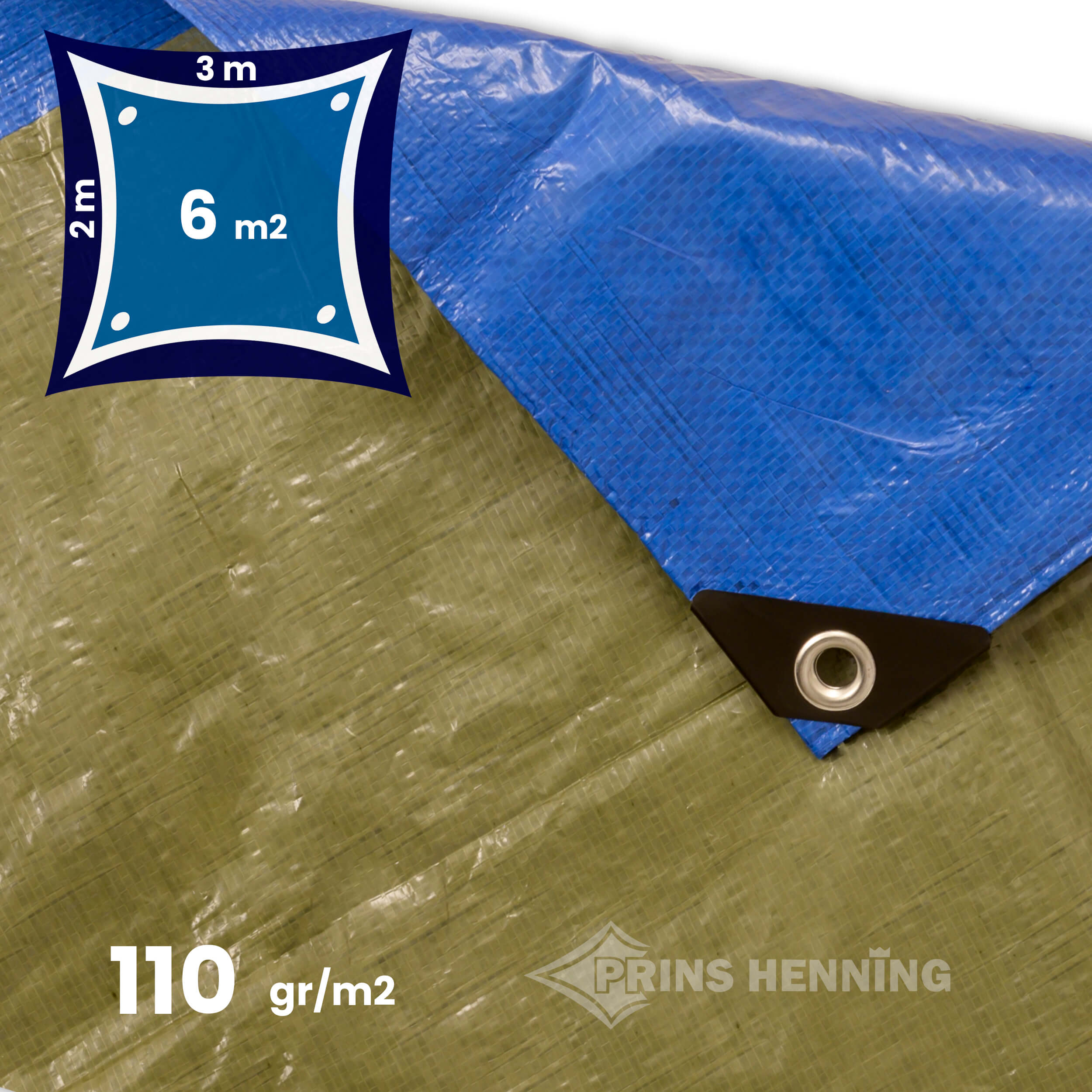 Standard presenning, 2x3 meter, blå/grøn, 110 gr/m2 Billige Presenninger - Prins Henning v/DKTEX ApS