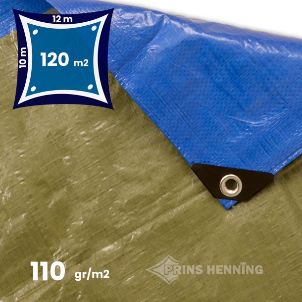 Standard presenning, 10x12 meter, bl/grn, 110 gr/m2