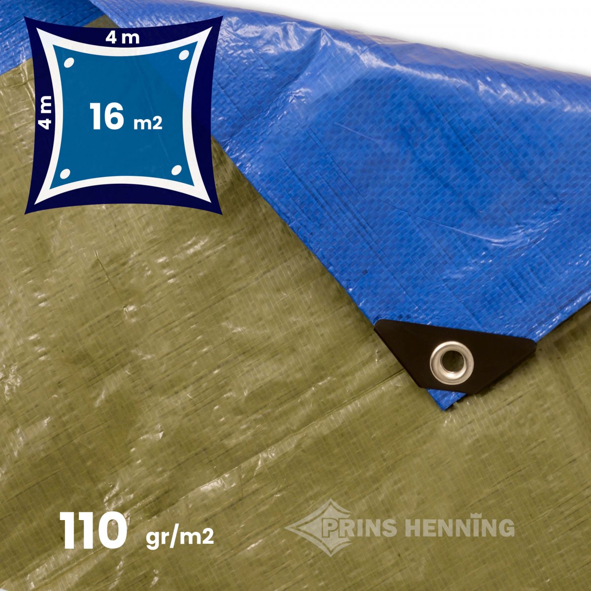 Standard presenning, 4x4 meter, blå/grøn, 110 - Billige Presenninger - Prins Henning v/DKTEX ApS