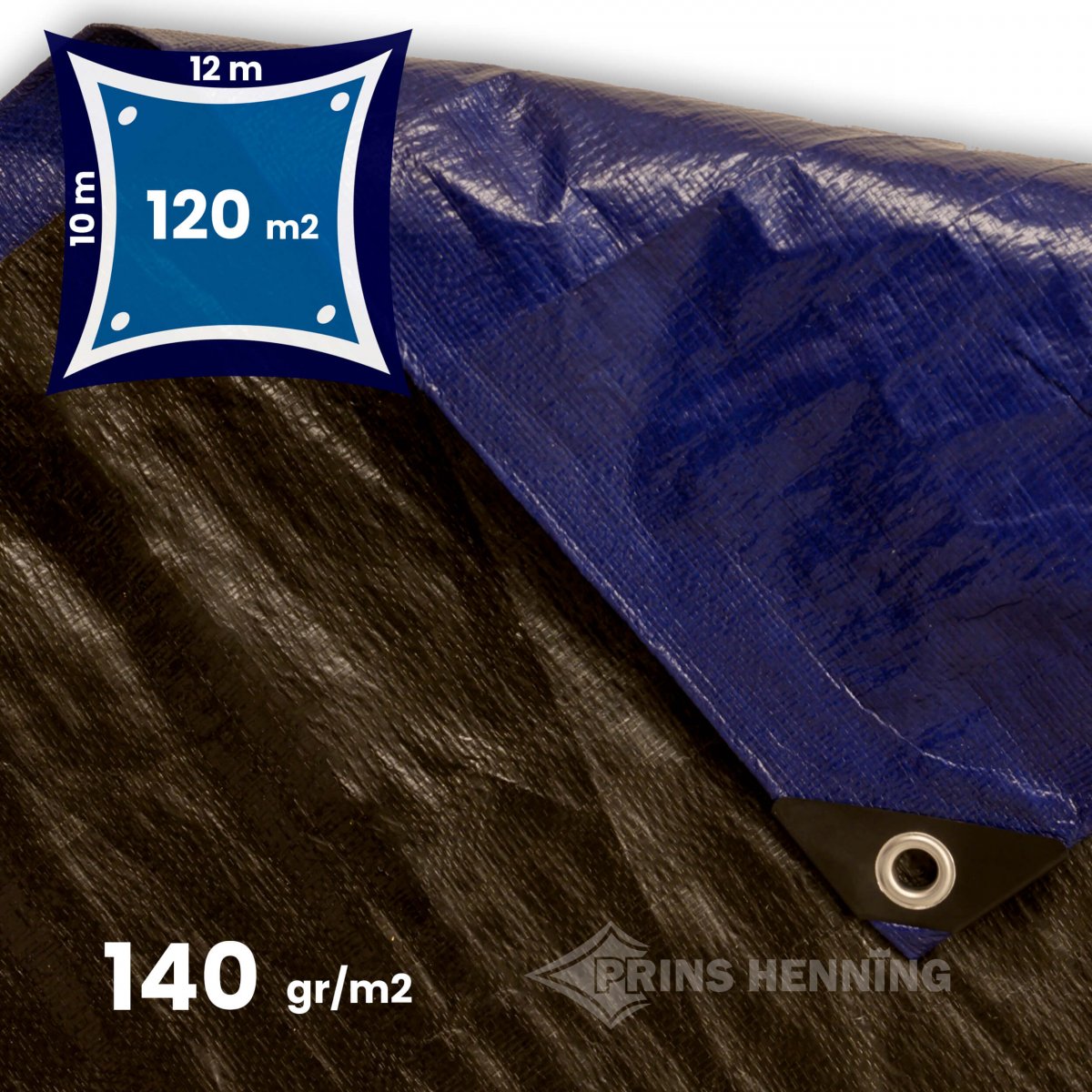 Stærk presenning, meter, blå/sort, 140 gr/m2 - Billige - Prins Henning v/DKTEX